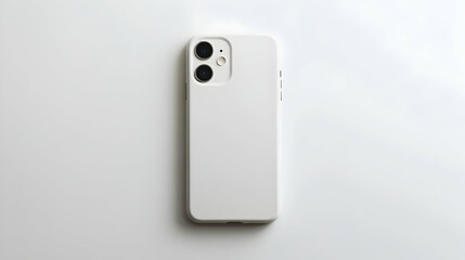 White smartphone with a white case on a white background.