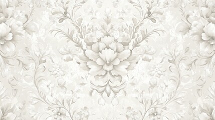 A soft, vintage seamless pattern with lace-inspired detailing, featuring delicate floral motifs in off-white and soft gray, perfect for a romantic and classic textile or stationery design