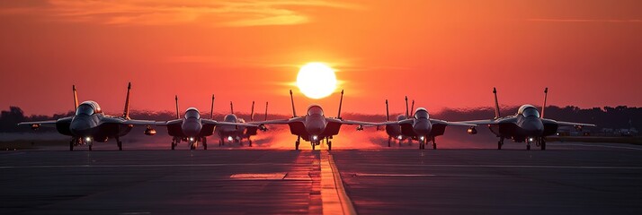 A photo of the entire lineup of F-204 fighter jets lined up on an airport runway
