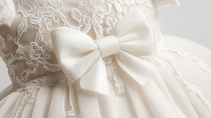 Elegant white baby dress with lace and bow, perfect for special occasions