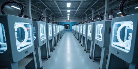 Obraz premium Modern Factory Interior with 3D Printers