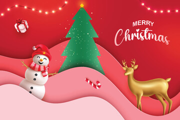 Merry Christmas Sale With Hanging Lights On Red Color Background. Xmas Festive Vector Illustration For Discount Sale Offer Promotion, Greetings Card, Website, Advertisement, E-commerce.