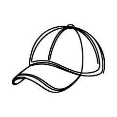 Simple black line drawing of a baseball cap icon, isolated on a white background