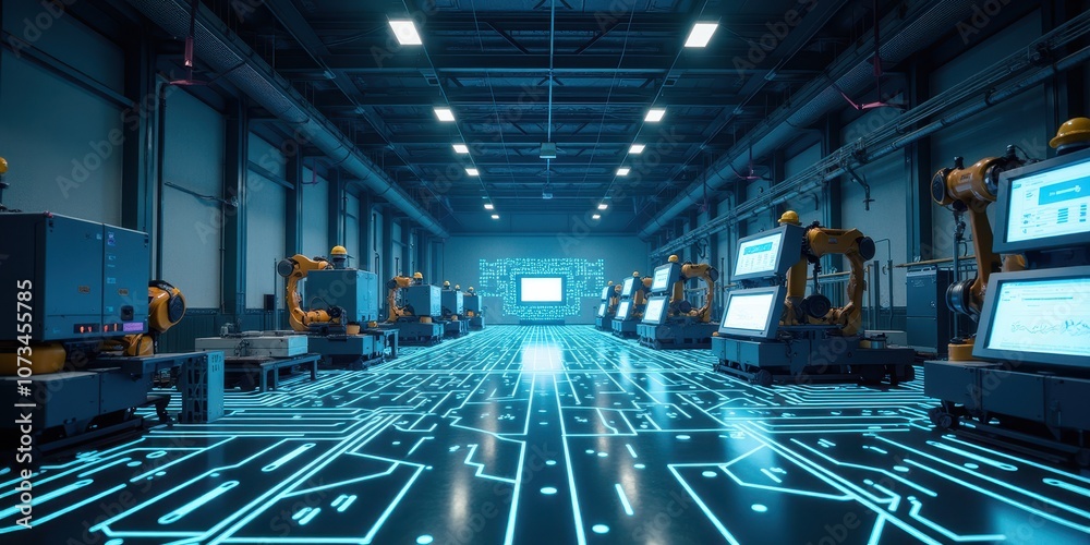 Poster modern robotics in a high-tech factory setting