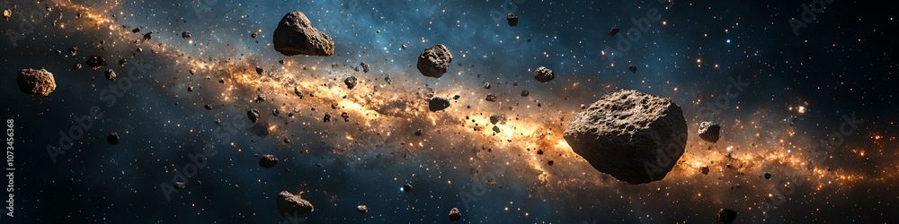 Sticker a space scene with a large number of rocks and debris. the rocks are scattered throughout the scene,