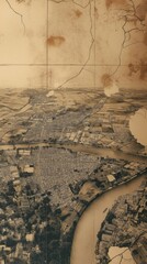 A detailed, antique-style map of Nairobi with a vintage, sepia-toned effect, showing faded lines and aged paper texture. The map captures old city streets, river, and surrounding land features