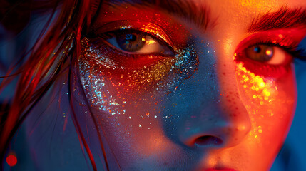 Naklejka premium Bold Glittery Makeup Close-Up of Model's Eyes