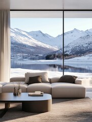 Modern Living Room with Panoramic Mountain View