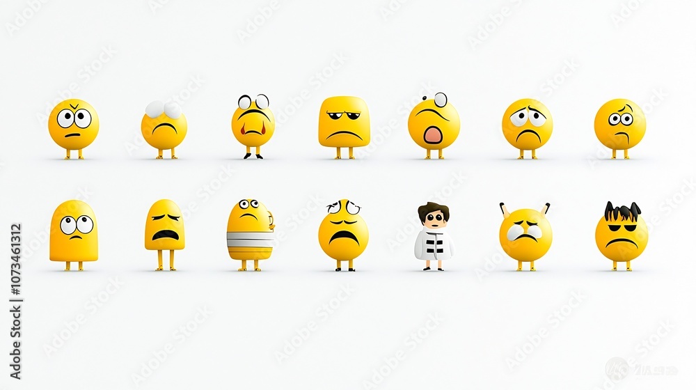 Poster flat icons of yellow emojis showcasing a range of expressions like happiness sadness shock and awe i