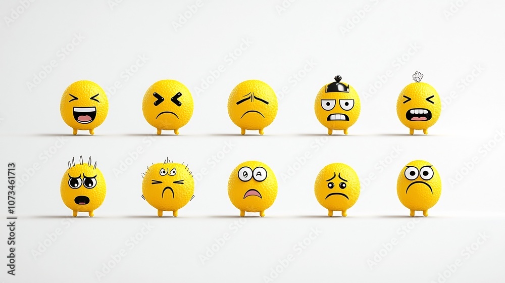 Poster Set of pixel perfect 64x64 yellow emoji icons showcasing a range of expressive emotions including winking smiling neutral and shocked faces against a clean white background ideal for digital design