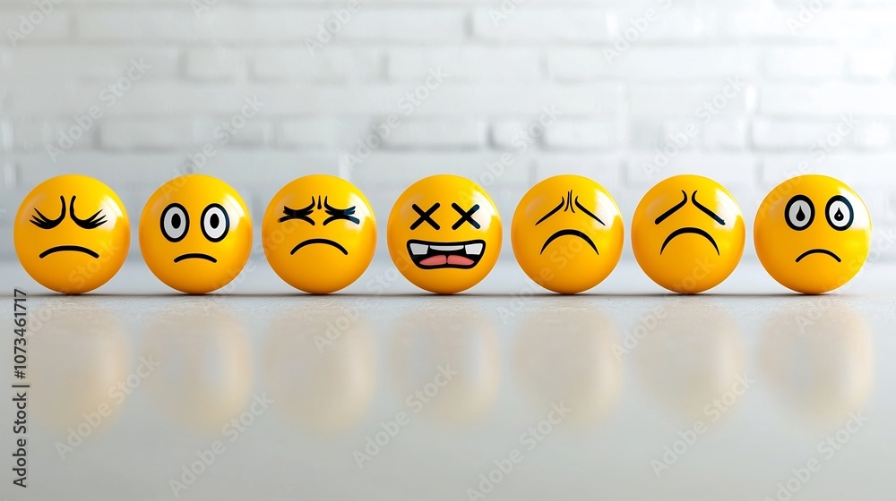 Poster A set of vibrant pixel perfect yellow emoji icons depicting a range of expressions including winking smiling neutral and shocked faces all set against a clean white background