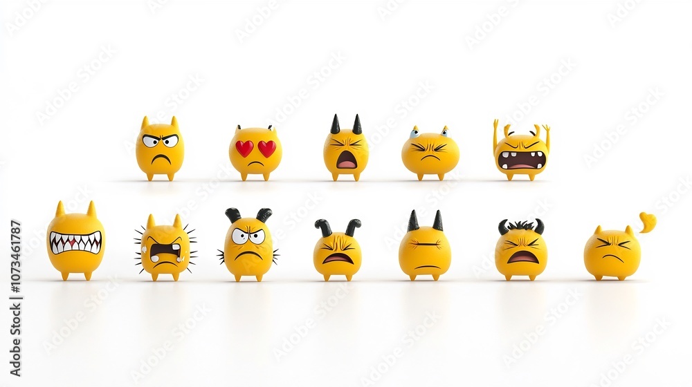 Poster Vibrant collection of pixel perfect yellow emoji icons featuring a range of expressive faces including heart eyes angry crying and laughing expressions  Ideal for use in digital applications