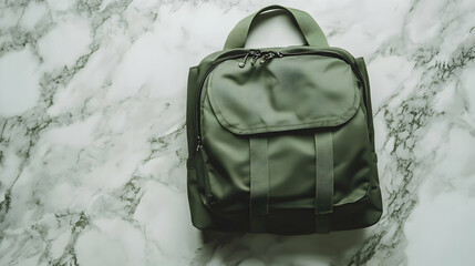  A structured olive-green backpack with multiple compartments, showcasing functionality and durability.