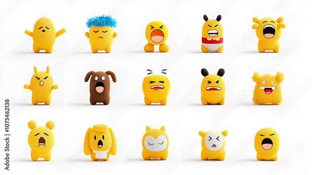 Poster Set of Flat Yellow Emoji Icons Displaying Different Emotional Expressions Like Disappointment Isolated on a White Background Ideal for User Interface Web and App Design