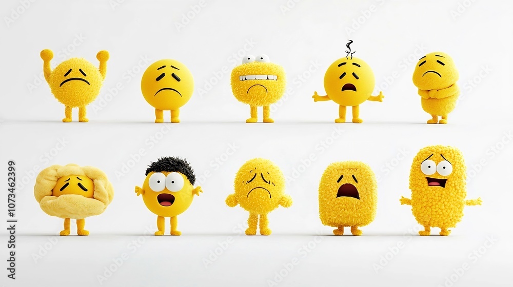 Poster comprehensive set of cheerful yellow emoji icons depicting a range of facial expressions including h