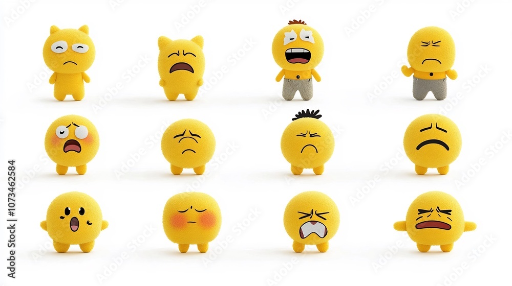 Poster Collection of Bright Yellow Emoji Icons Depicting a Range of Facial Expressions and Emotional Reactions Suitable for User Interface Social Media and Digital Communication