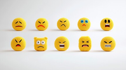Naklejka premium Vibrant Pixel Perfect Yellow Emoji Icons Expressing a Range of Emotions Such as Boredom Excitement Happiness and Confusion Isolated on a Clean White Background