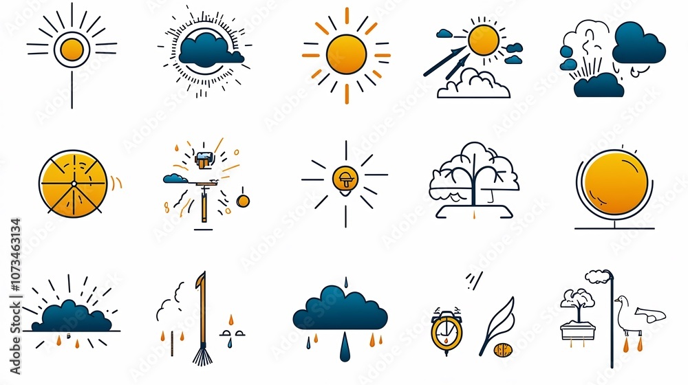 Poster minimalist and modern weather icon set with editable stroke outline isolated on a clean white backgr