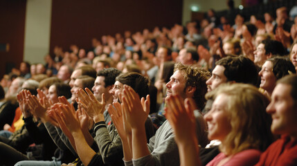 An audience applauding at the conclusion of a successful presentation