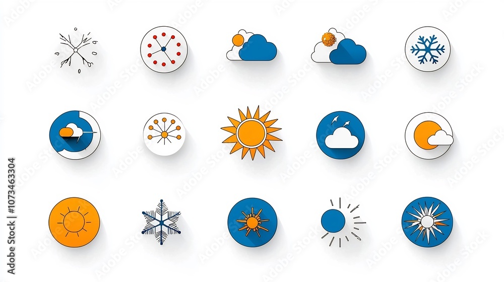 Poster Set of Minimalist Weather Icons in Editable Outline Style Featuring Snowflake Sunshine and Cloud Shapes on Isolated White Background Suitable for User Interface or Mobile App Design