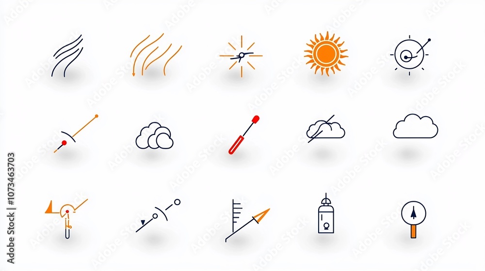 Fototapete set of simple and minimalist weather icons with editable outline symbols representing wind snow sun 