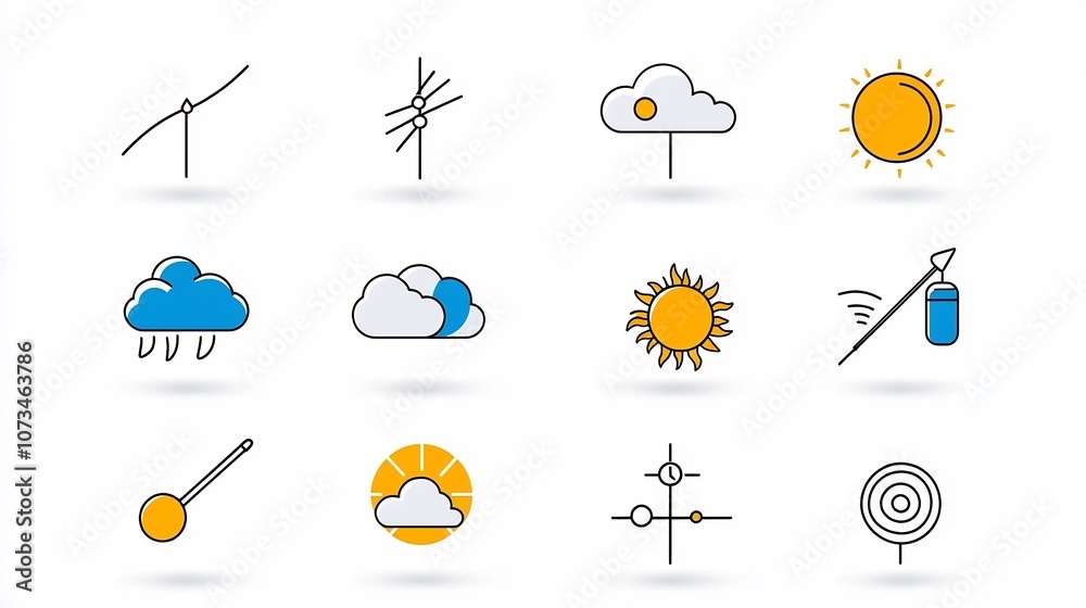 Aufkleber Simple Weather Icon Set with Wind Snow Sun and Cloud Symbols in Minimalist Flat Style for Digital Interface App Design and Web Layout