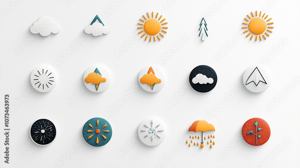 Aufkleber a set of weather icons featuring editable stroke outlines for sun rain thunder and snow elements the