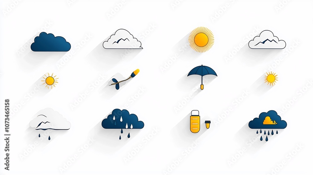 Poster Editable stroke outline icons featuring various weather and meteorology elements such as clouds rain sun and wind all isolated on a clean white background with a pixel perfect 64 x 64