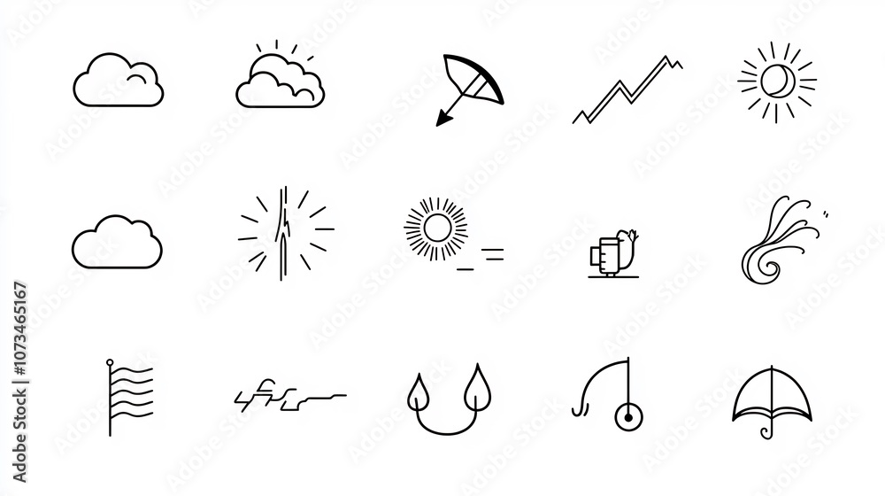 Aufkleber editable stroke outline icons for weather and meteorology featuring clouds rain sun and wind isolate