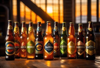 captivating close unique beer bottles showcasing distinctive textured labels innovative designs, artisan, craft, brewing, packaging, glass, fermentation