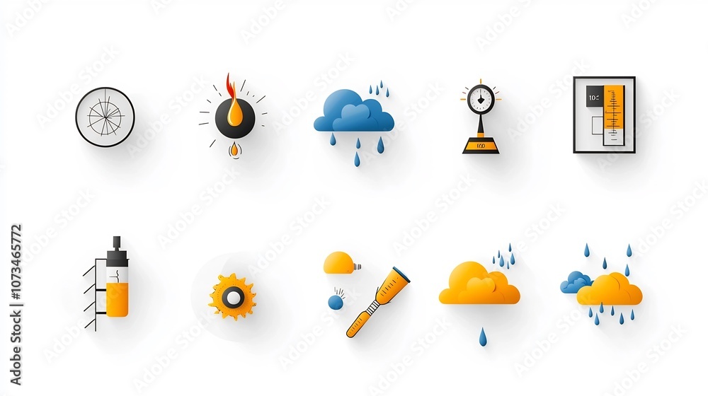 Poster Flat icons for weather and meteorology with editable outline style featuring moon cloud and rain with a pixel perfect 64x64 design on a clean white background  These simple modern