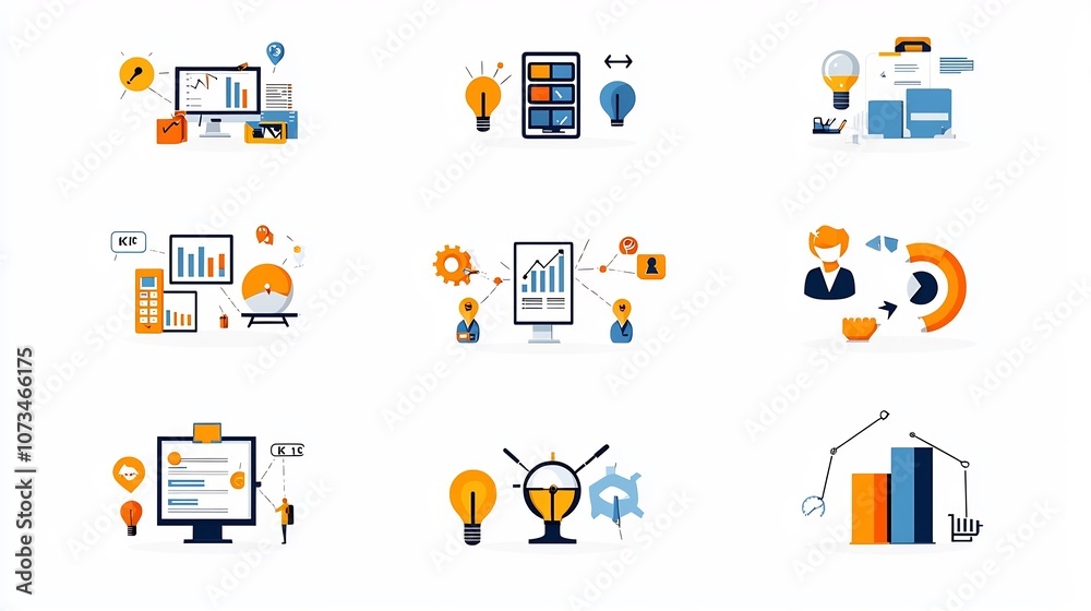 Aufkleber collection of clean editable stroke style management icons including kpi strategy and workflow symbo