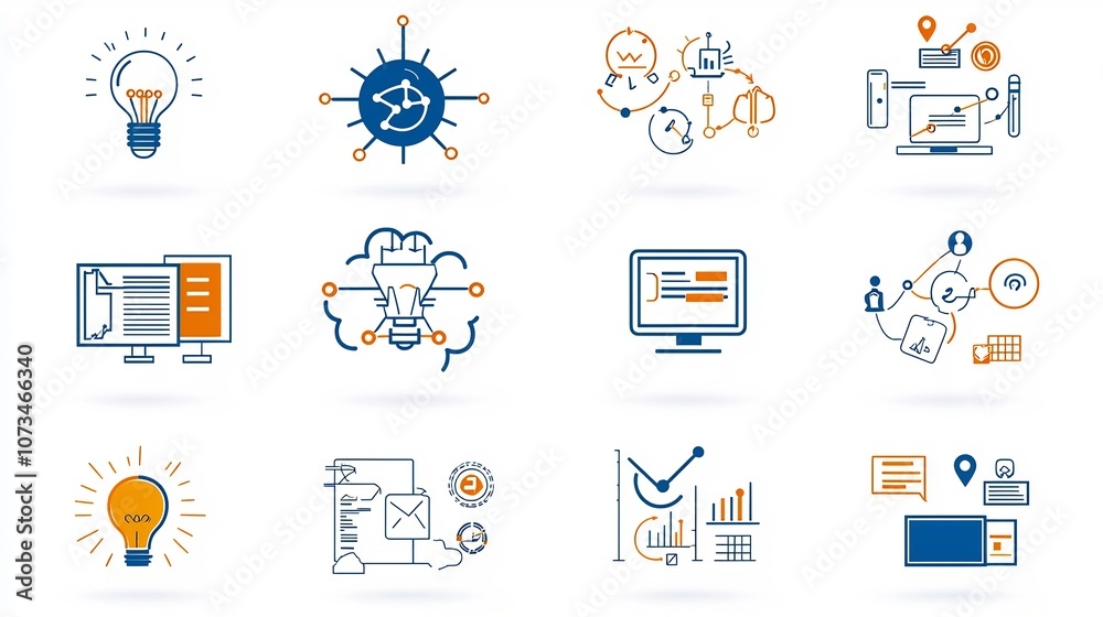 Aufkleber Comprehensive set of business icons with symbols for workflow productivity decision making and scheduling  Editable stroke outline design perfect for use in corporate management
