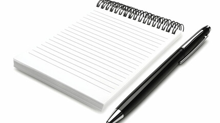 Naklejka premium A blank spiral notebook and a black pen, on a white background.