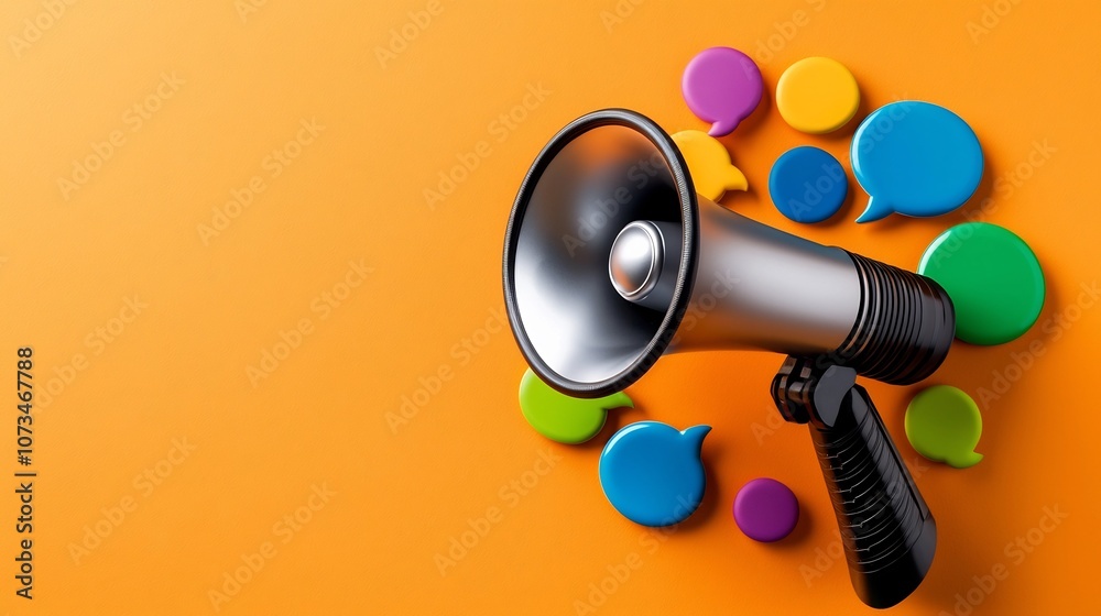 Aufkleber a sleek three dimensional megaphone encircled by vibrant speech bubbles symbolizing effective commun