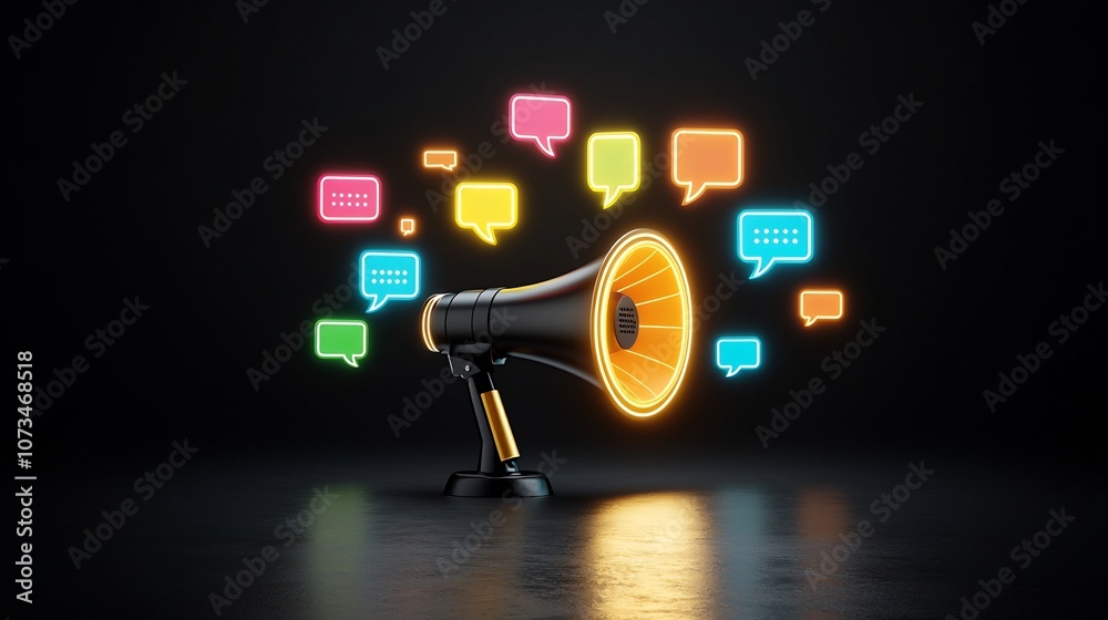 Leinwandbilder powerful megaphone design with vibrant speech bubbles symbolizing the strength of expression on soli