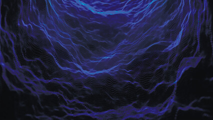 Dynamic wave of glowing points. Futuristic background for presentation design. 3d Vector illustration.