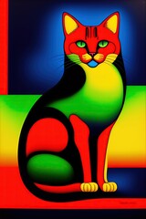 Colorful cat on black and yellow background