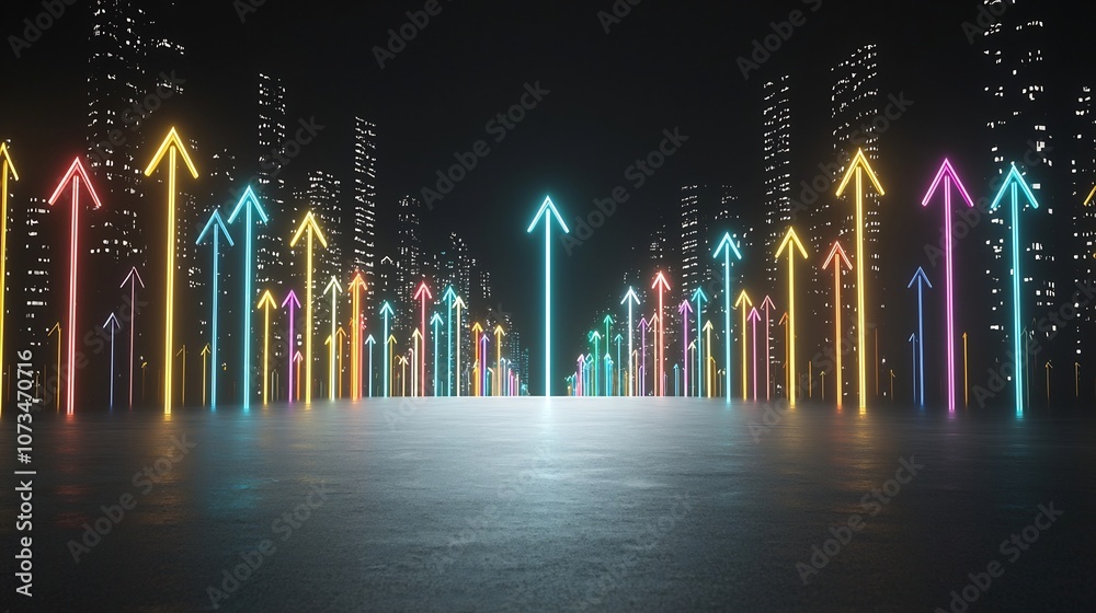 Aufkleber sleek and vibrant light beams in multiple vivid colors forming arrows aimed upwards against a stylis