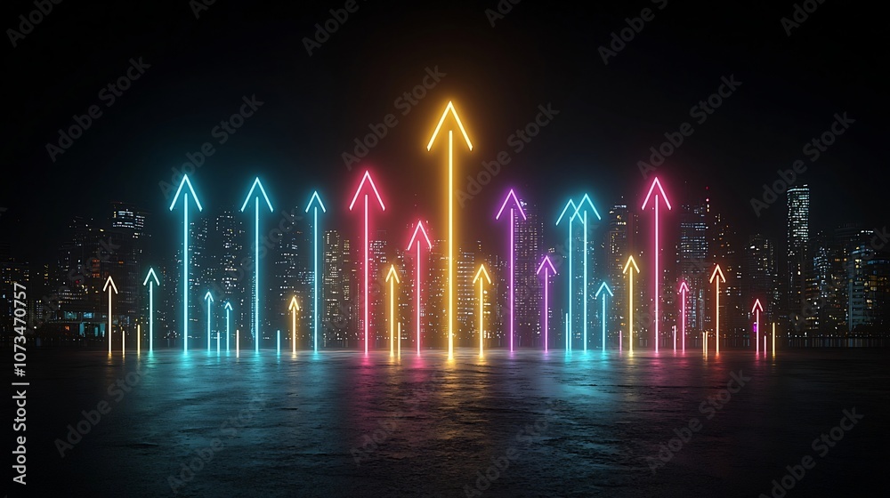 Poster Elegant beams of vibrant colorful light soaring upwards in a captivating abstract and visually striking composition on a deep black background  This image evokes a sense of energy motion