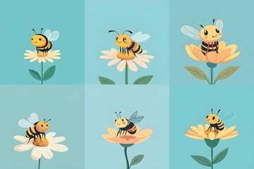 Obraz premium cute bee sitting flower illustration digital art artwork wallpaper