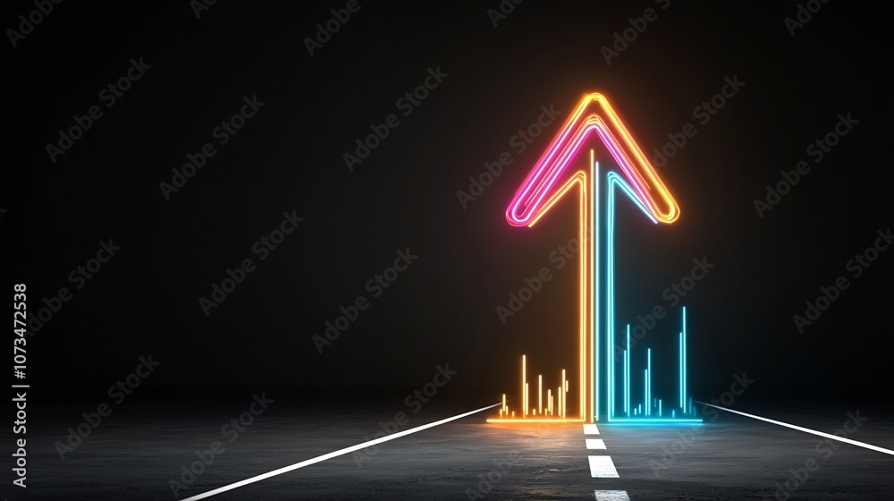Leinwandbilder vibrant glowing arrow shaped beams in a dynamic upward motion against a dark background conveying a 