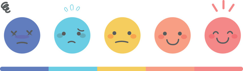 カラフルな顔文字 気持ち・疲労度マークとメーター　表情あり