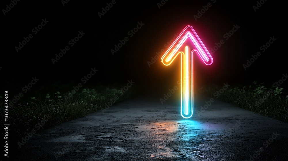Aufkleber bright upward pointing arrow formed by vibrant glowing colorful beams against a dark background sugg