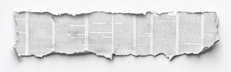 Ripped vintage newspaper piece with torn edges on white background
