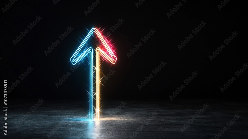 Aufkleber A striking abstract design featuring bright vivid beams of light forming an upward pointing arrow against a dark minimalist background conveying a sense of swift motion energy and forward progress