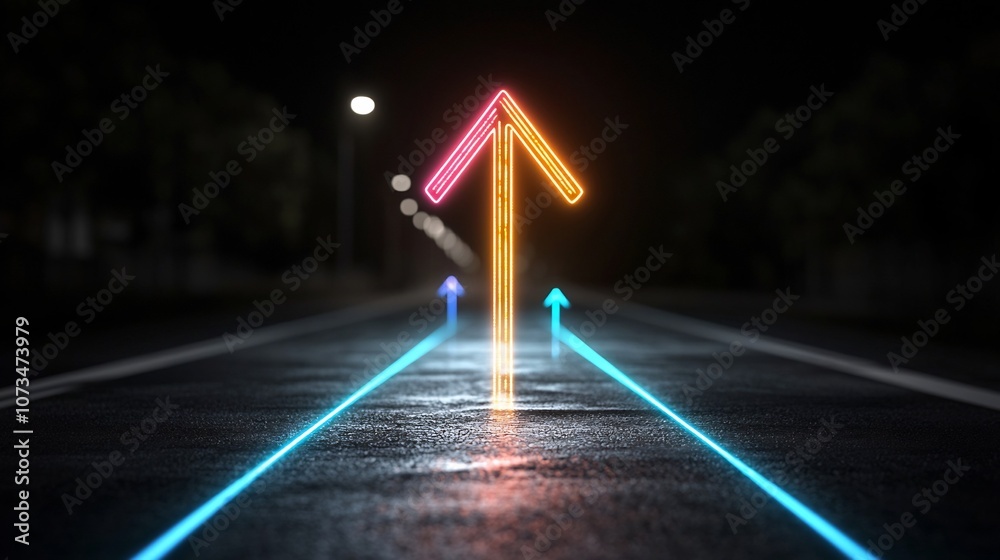 Aufkleber Bright vivid beams in a range of hues shaping a dynamic upward pointing arrow with a sense of swift motion against a dark contrasting background