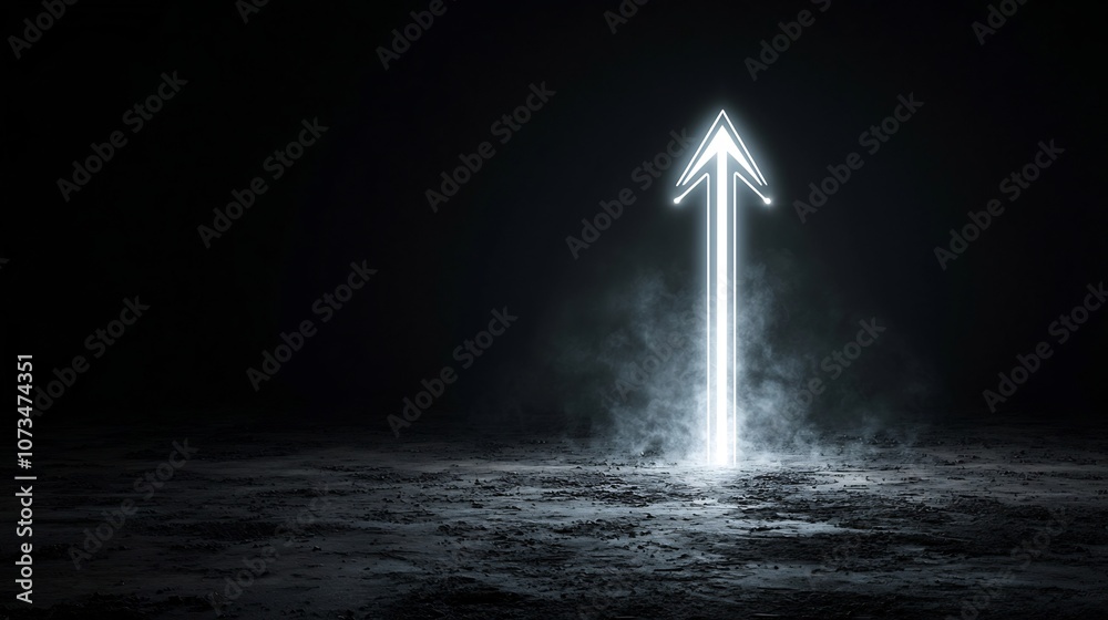 Aufkleber Bright radiant beams creating a sharp upward pointing arrow shape radiating a sense of speed energy and momentum on a deep moody black background  The image conveys a powerful