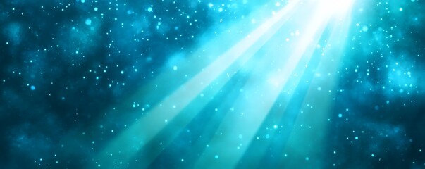 Abstract illustration of light beams shining through a starry sky, creating a mystical atmosphere.