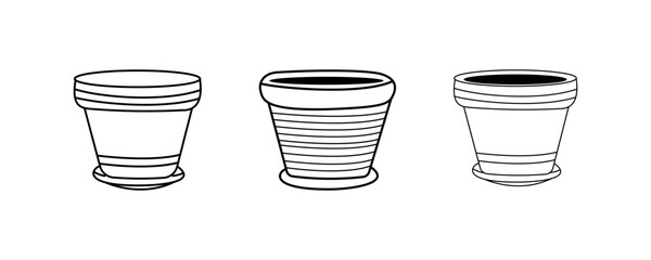 Flowerpots icon set on white background.